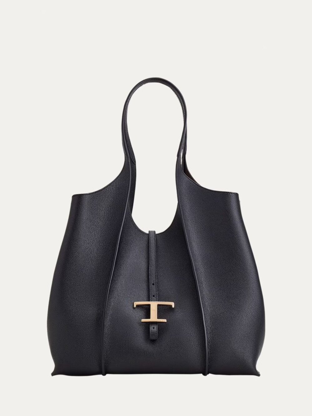 Tod's T Timeless Tote Shopping Bag Medium Leather Black NEW
